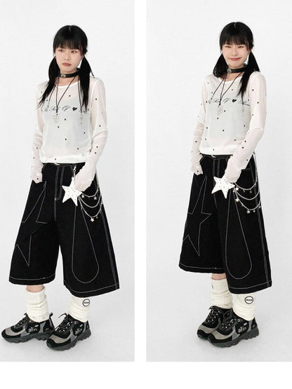 Romantic Allergy Mesh Print V-neck T-shirt Long Sleeve