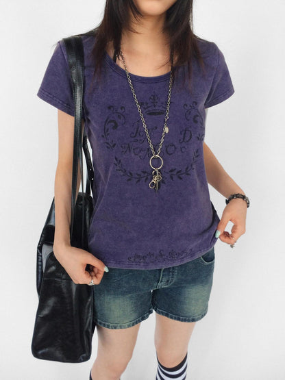 innomoood Rose Print Washed Slim Fit Women&