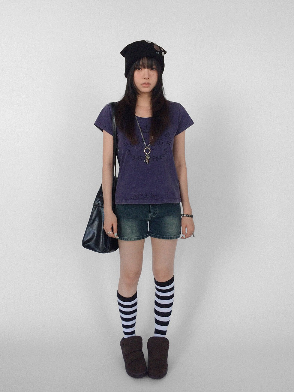 innomoood Rose Print Washed Slim Fit Women&