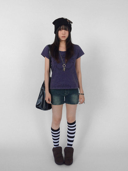 innomoood Rose Print Washed Slim Fit Women&