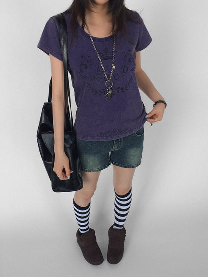 innomoood Rose Print Washed Slim Fit Women&