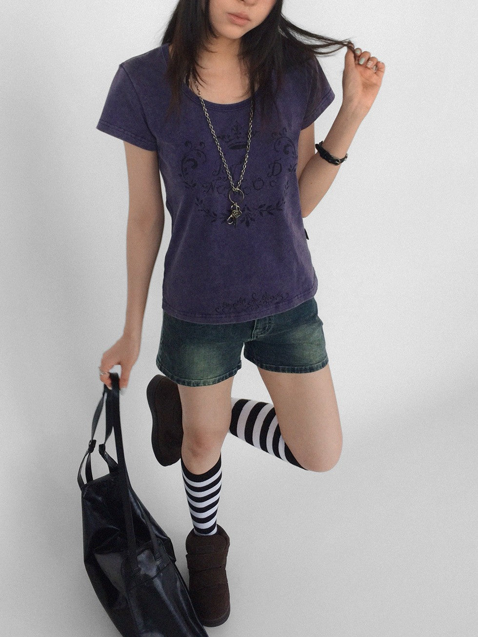 innomoood Rose Print Washed Slim Fit Women&
