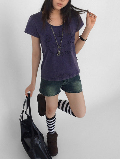 innomoood Rose Print Washed Slim Fit Women&