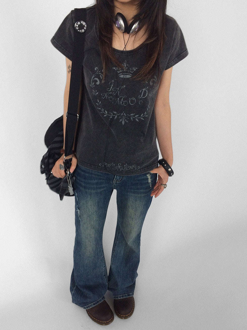 innomoood Rose Print Washed Slim Fit Women&