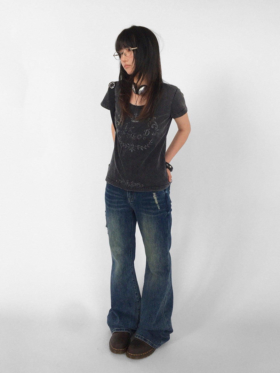 innomoood Rose Print Washed Slim Fit Women&