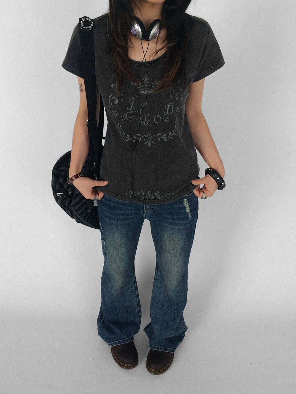 innomoood Rose Print Washed Slim Fit Women&