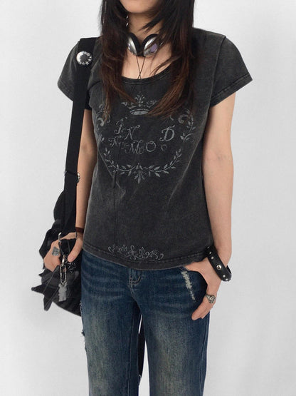 innomoood Rose Print Washed Slim Fit Women&