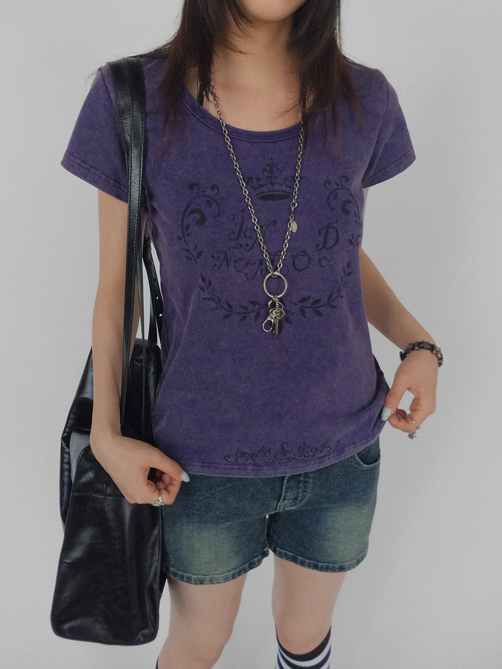 innomoood Rose Print Washed Slim Fit Women&