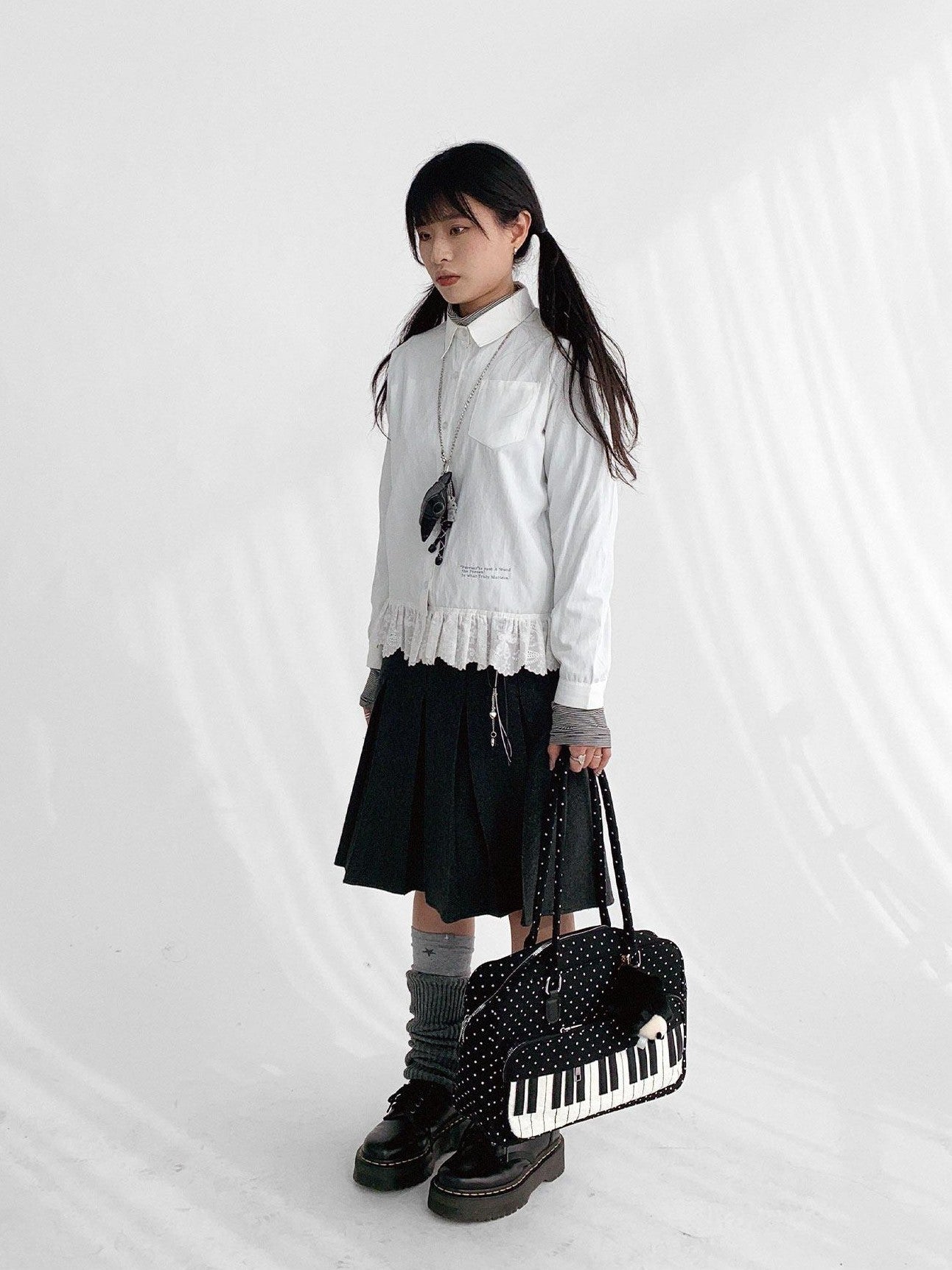 innomoood Ruffle Embroidered Collared Straight Long Sleeve Women&