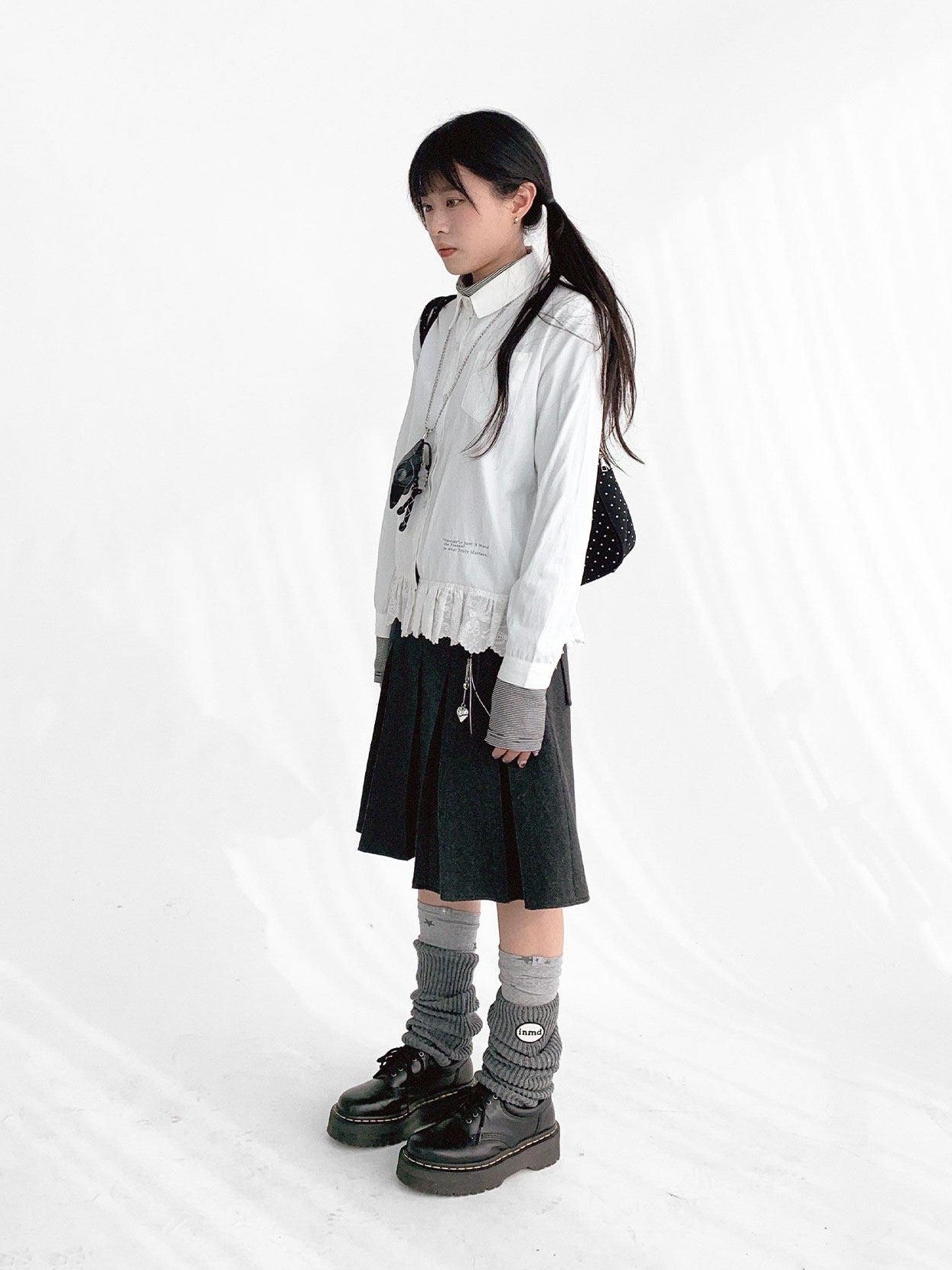 innomoood Ruffle Embroidered Collared Straight Long Sleeve Women&