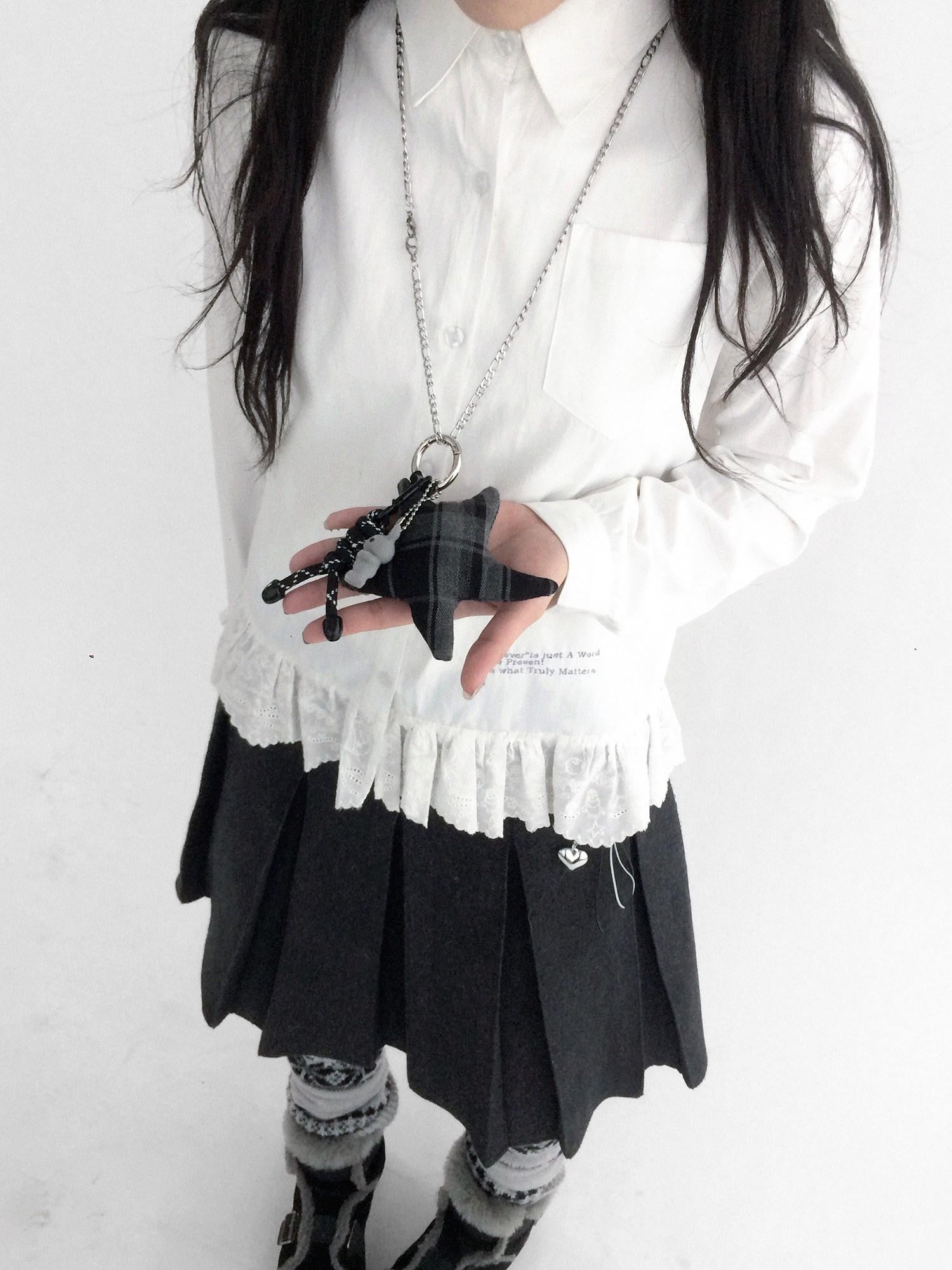 innomoood Ruffle Embroidered Collared Straight Long Sleeve Women&