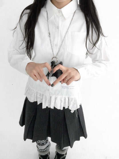 innomoood Ruffle Embroidered Collared Straight Long Sleeve Women&