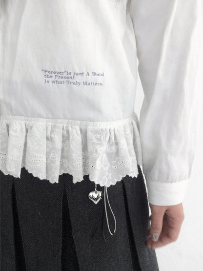 innomoood Ruffle Embroidered Collared Straight Long Sleeve Women&