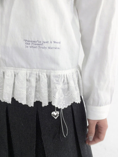 innomoood Ruffle Embroidered Collared Straight Long Sleeve Women&