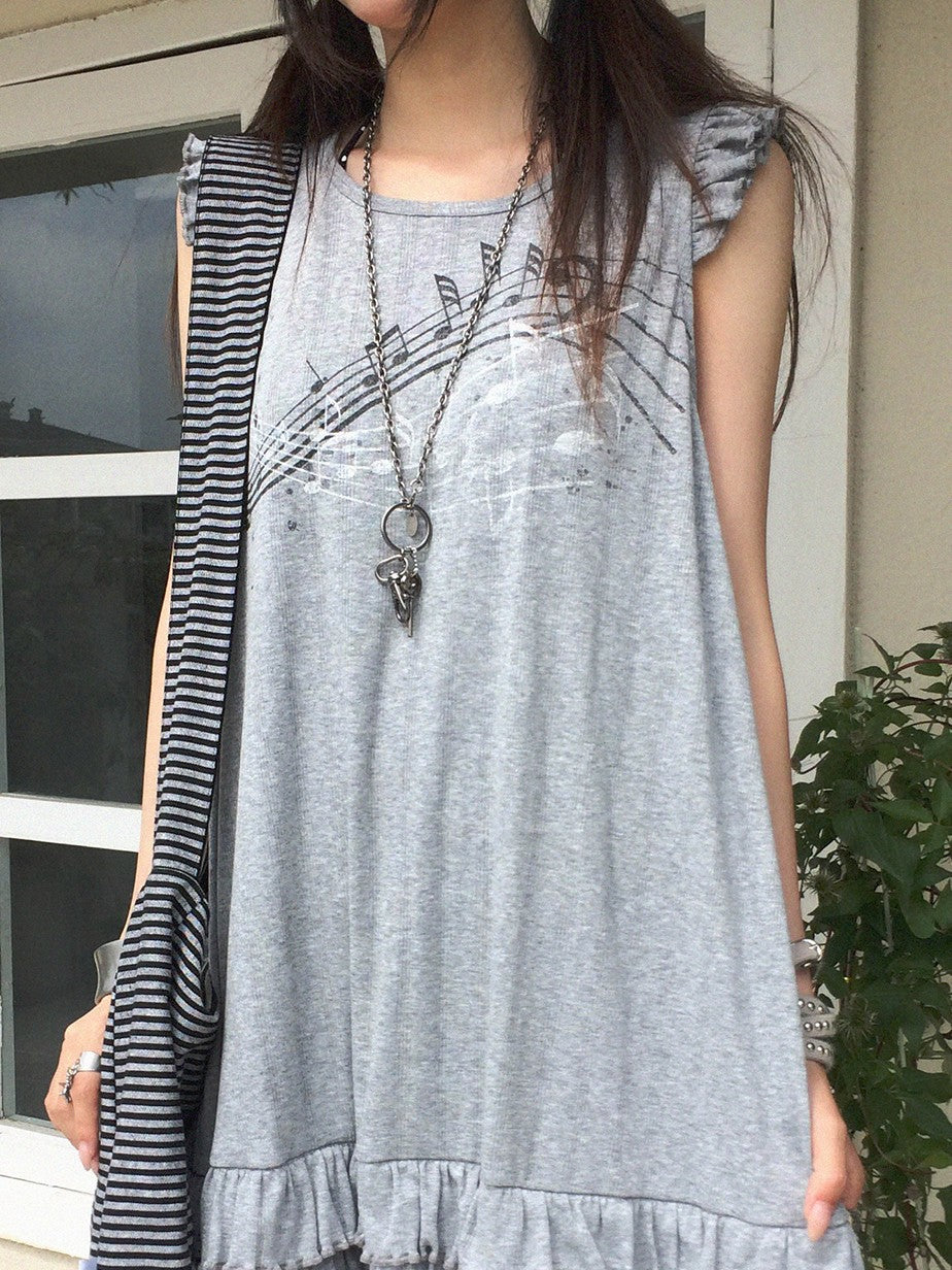 innomoood Ruffle Print Aline Sleeveless Women&