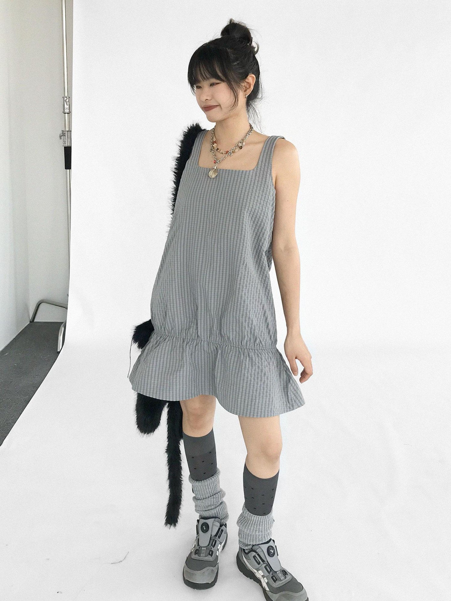 innomoood Ruffle Square Neck Strapless A Line Dress