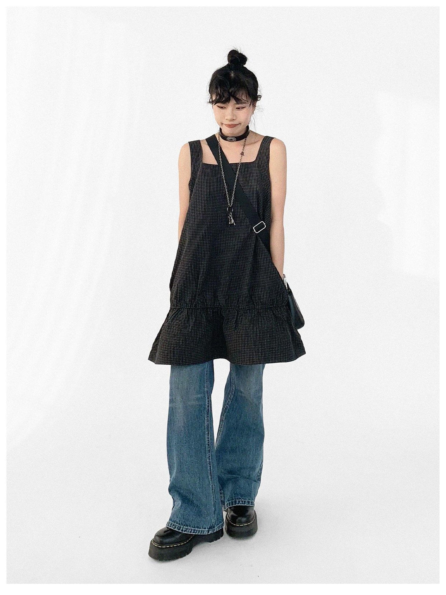 innomoood Ruffle Square Neck Strapless A Line Dress