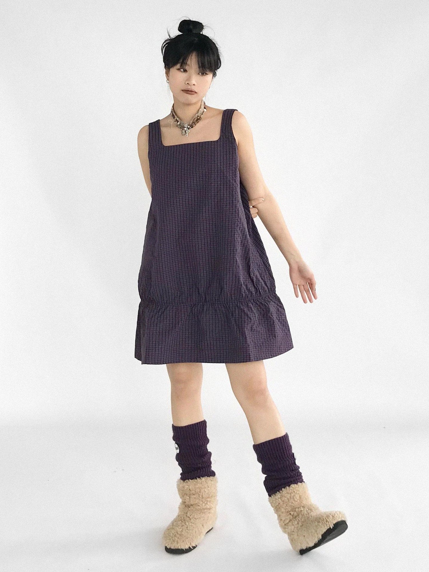 innomoood Ruffle Square Neck Strapless A Line Dress