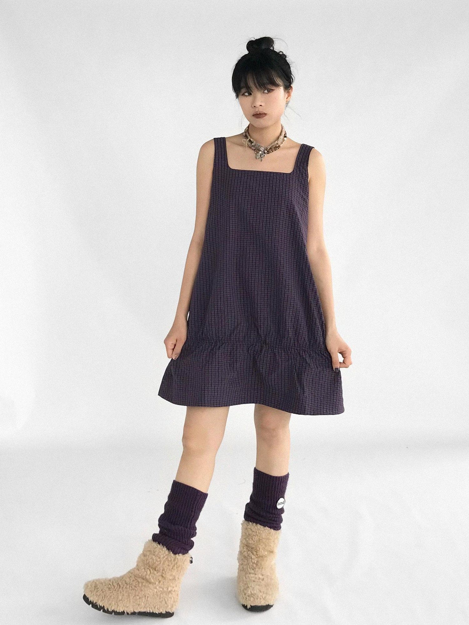innomoood Ruffle Square Neck Strapless A Line Dress
