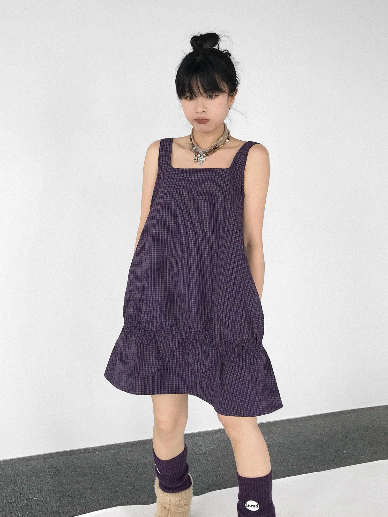 innomoood Ruffle Square Neck Strapless A Line Dress