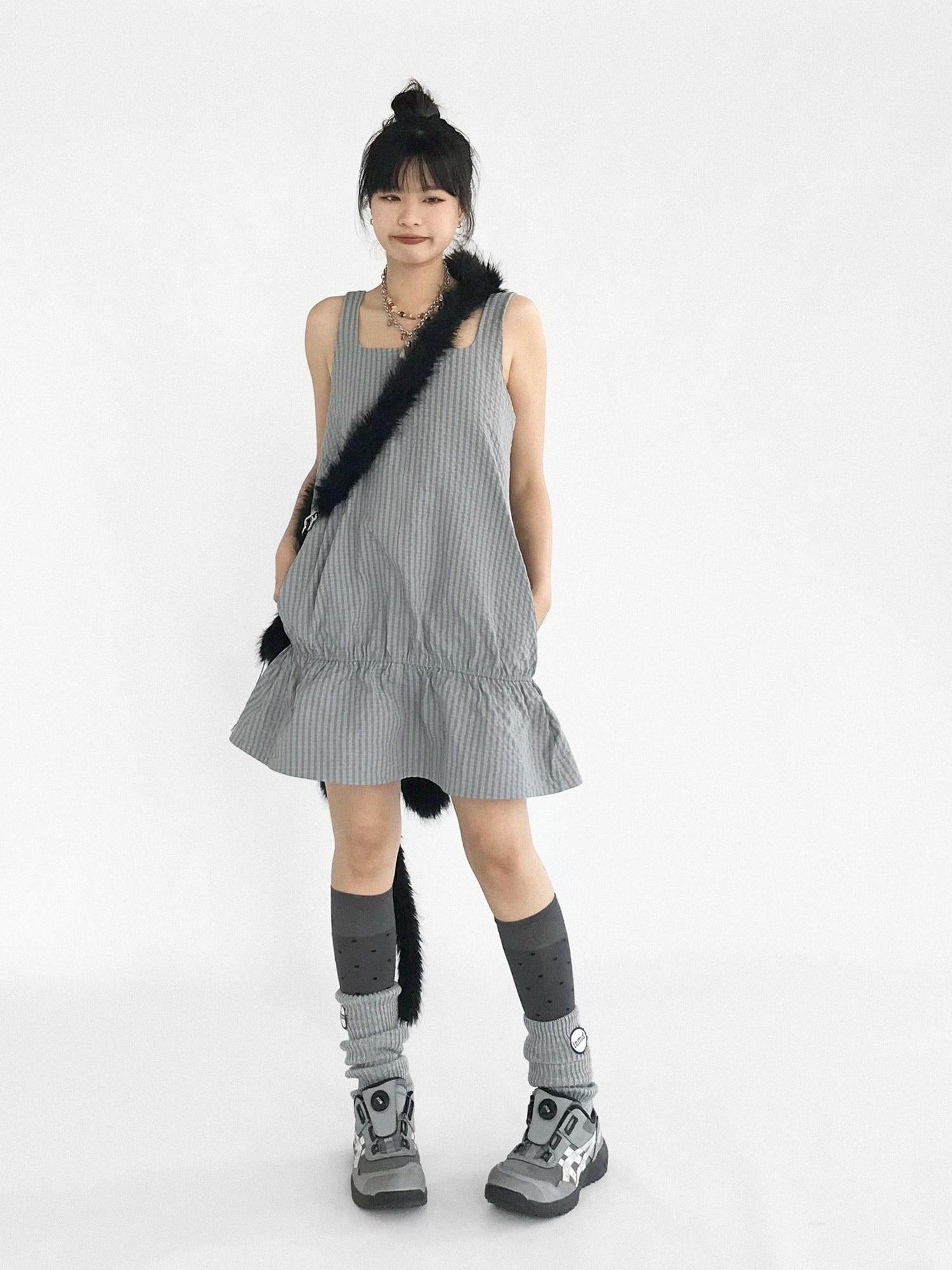 innomoood Ruffle Square Neck Strapless A Line Dress