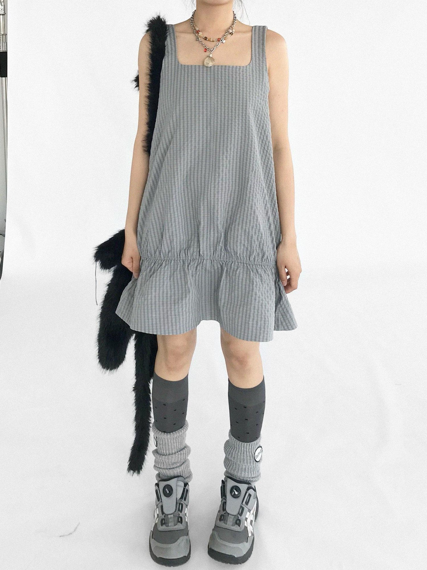 innomoood Ruffle Square Neck Strapless A Line Dress