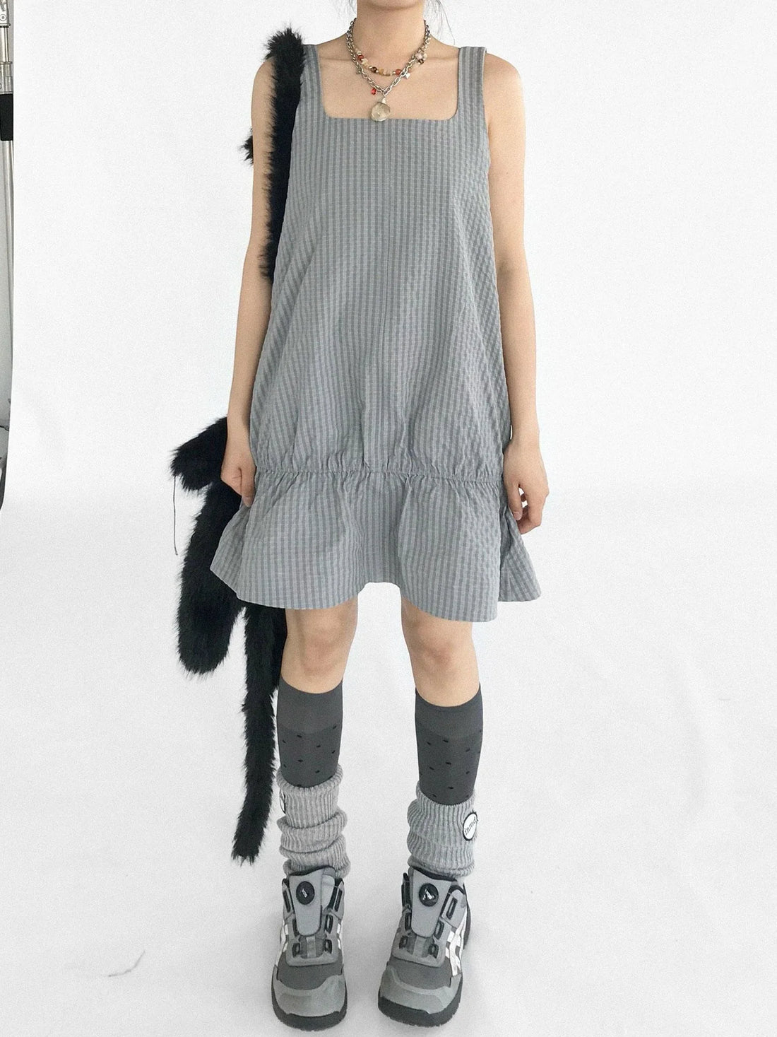 Ruffle Square Neck Strapless A Line Dress