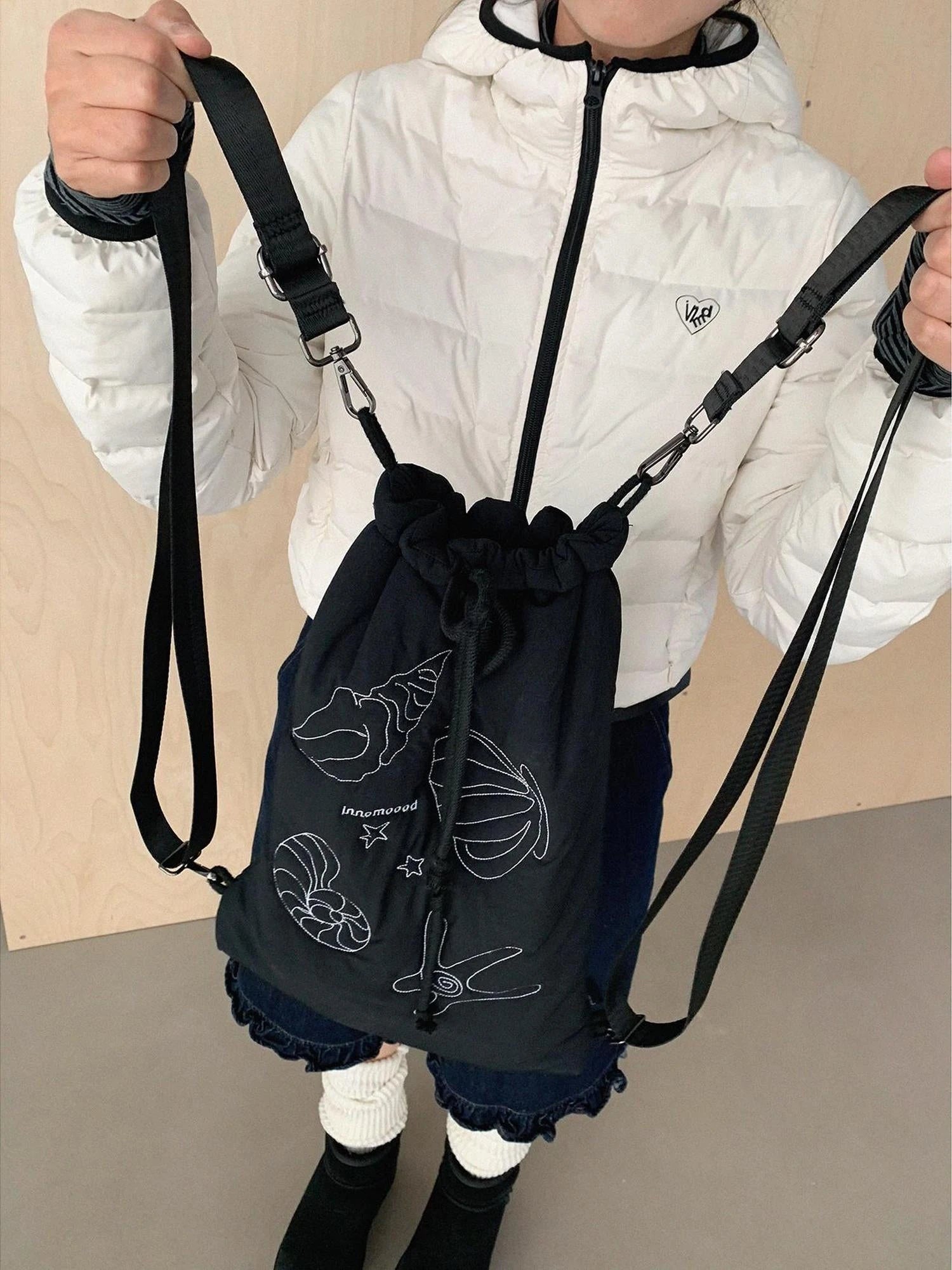 Seaside Diary Quilted Anti Shock Drawstring Backpack