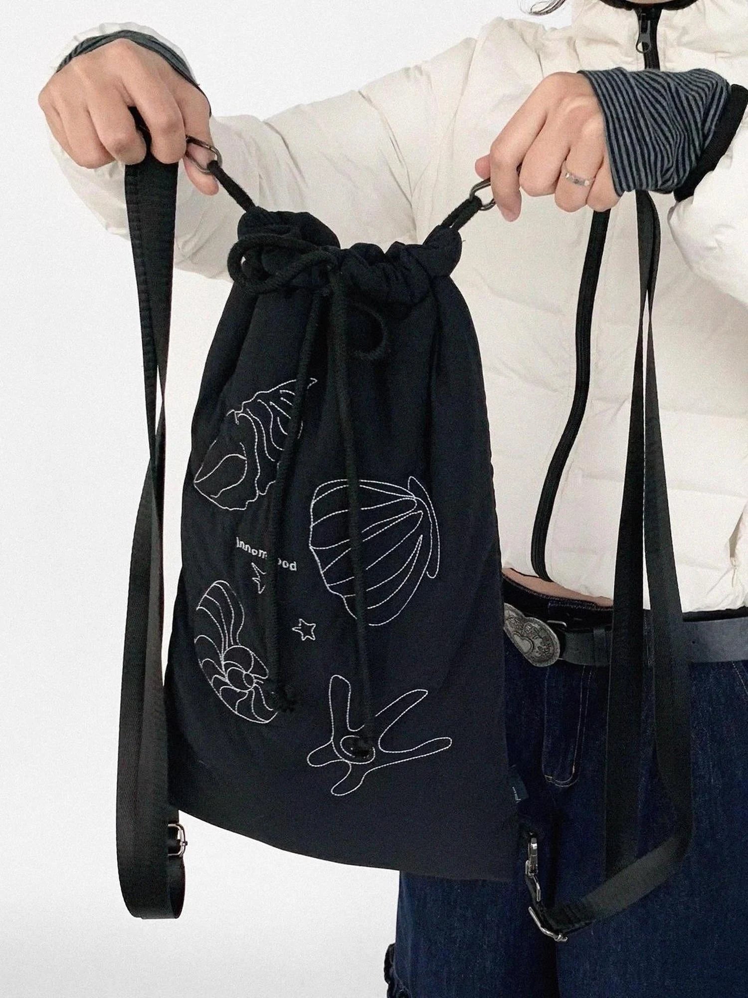 Seaside Diary Quilted Anti Shock Drawstring Backpack