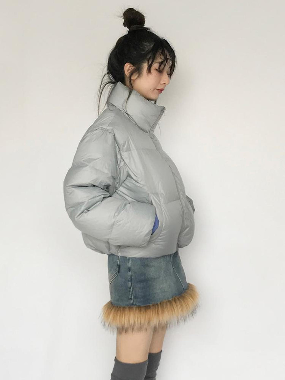 innomoood Short Puffer Jacket With Detachable Collar Lightweight Warm Quilted Coat