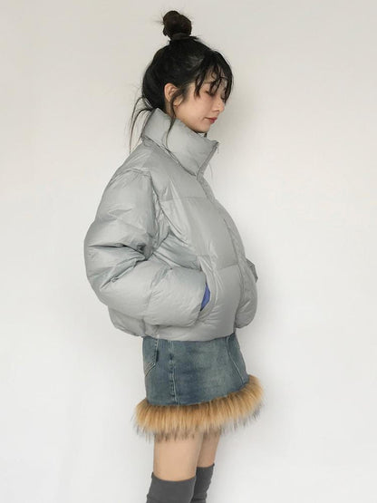 innomoood Short Puffer Jacket With Detachable Collar Lightweight Warm Quilted Coat
