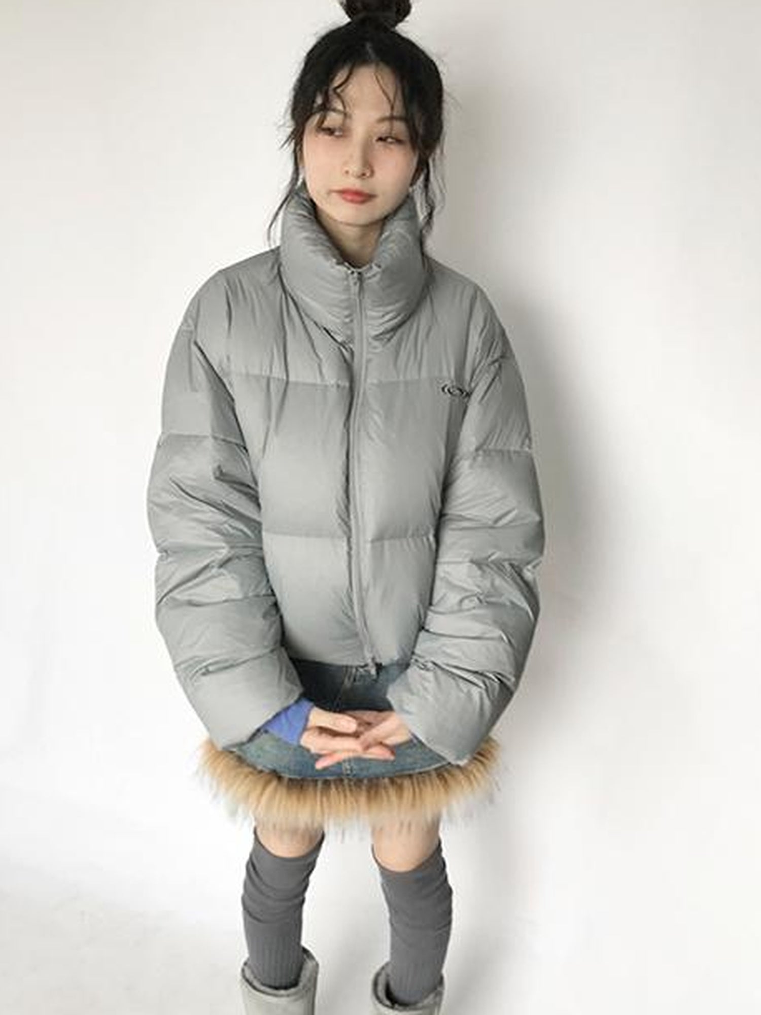 innomoood Short Puffer Jacket With Detachable Collar Lightweight Warm Quilted Coat