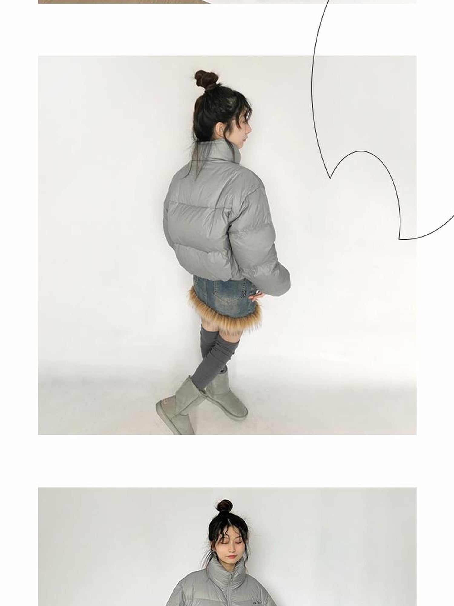 innomoood Short Puffer Jacket With Detachable Collar Lightweight Warm Quilted Coat