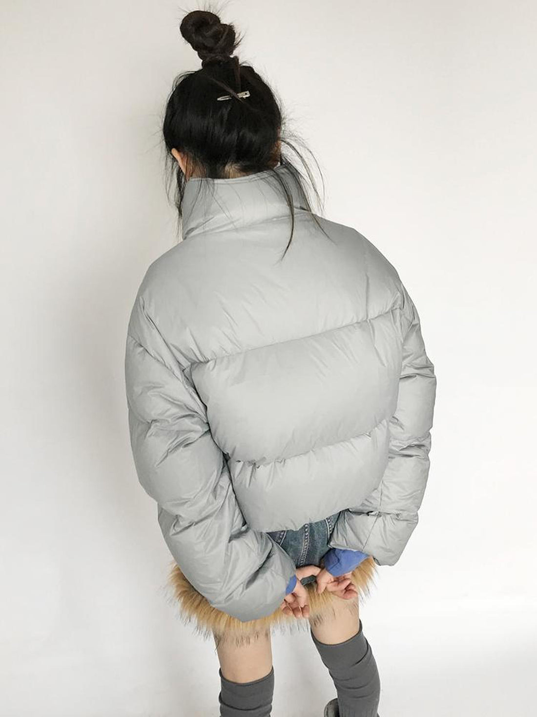 innomoood Short Puffer Jacket With Detachable Collar Lightweight Warm Quilted Coat