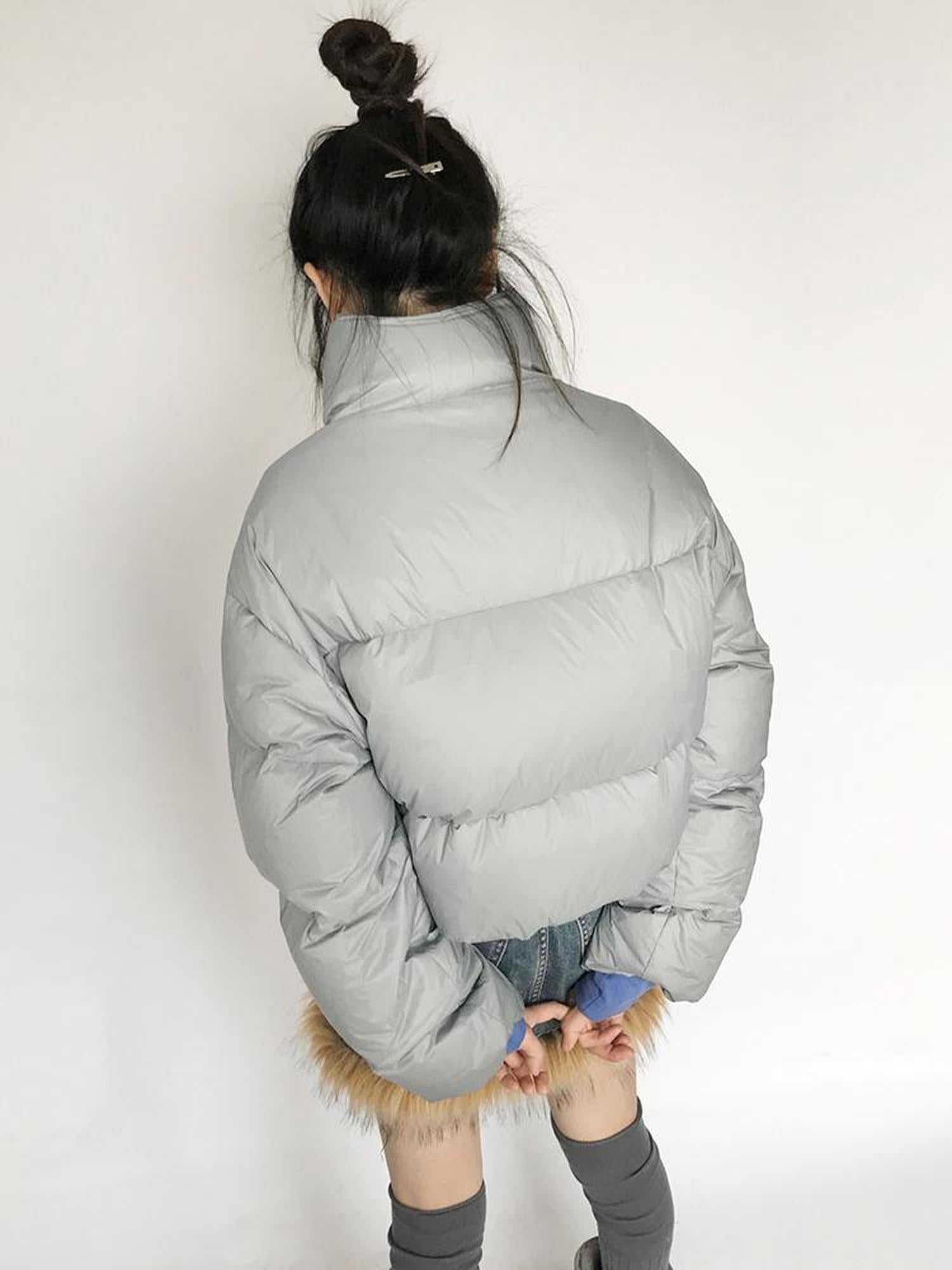innomoood Short Puffer Jacket With Detachable Collar Lightweight Warm Quilted Coat