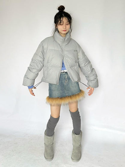 innomoood Short Puffer Jacket With Detachable Collar Lightweight Warm Quilted Coat