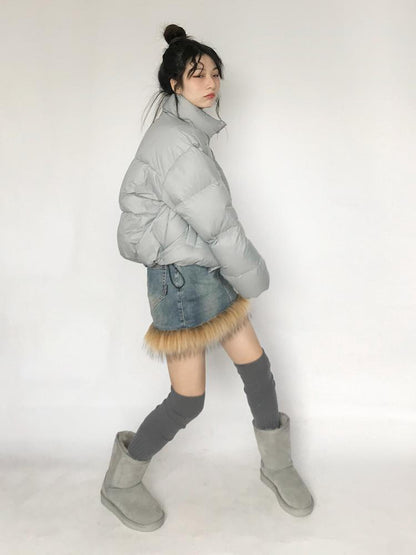 innomoood Short Puffer Jacket With Detachable Collar Lightweight Warm Quilted Coat