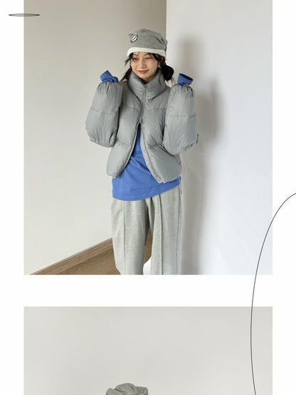 innomoood Short Puffer Jacket With Detachable Collar Lightweight Warm Quilted Coat