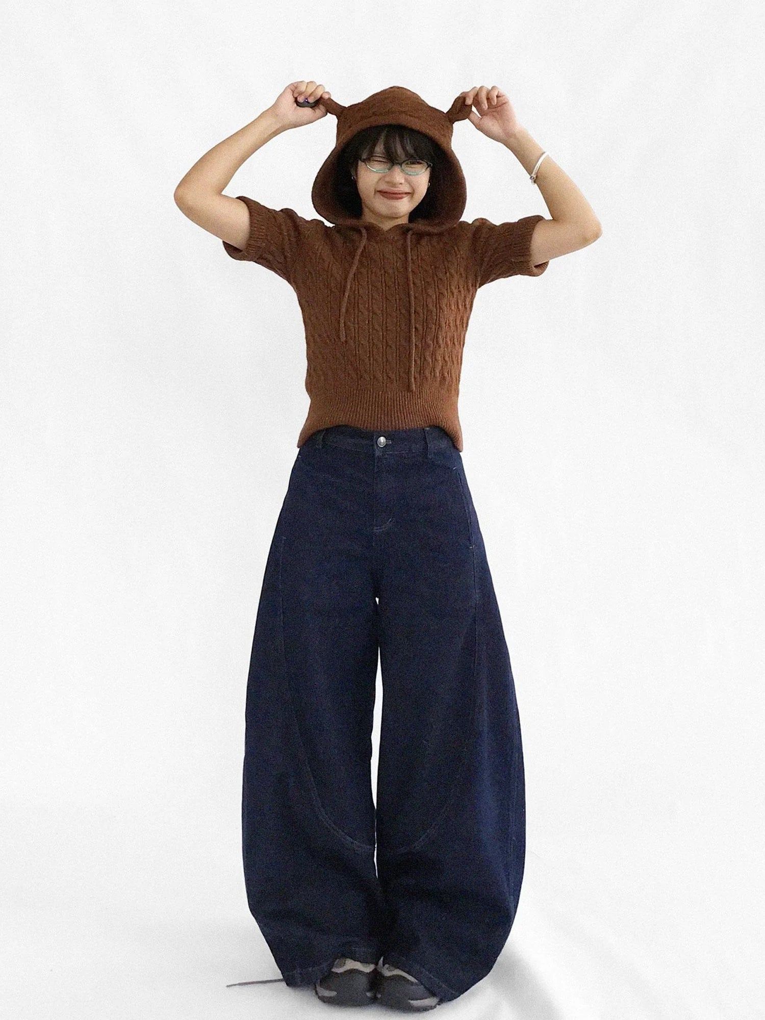 Short Sleeve Wool Sweater With Detachable Long Sleeve Cuffs