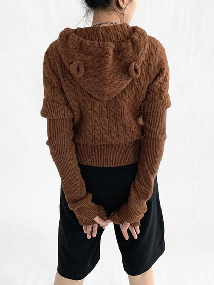 Short Sleeve Wool Sweater With Detachable Long Sleeve Cuffs