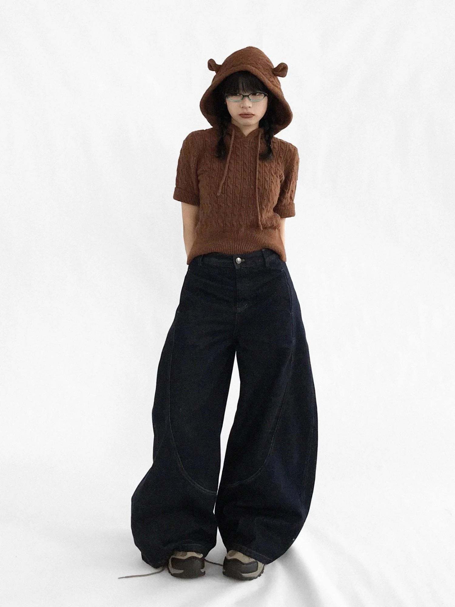 Short Sleeve Wool Sweater With Detachable Long Sleeve Cuffs