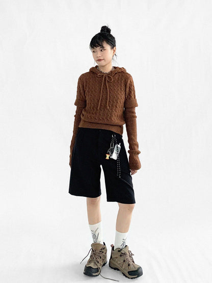 innomoood Short Sleeve Wool Sweater With Detachable Long Sleeve Cuffs