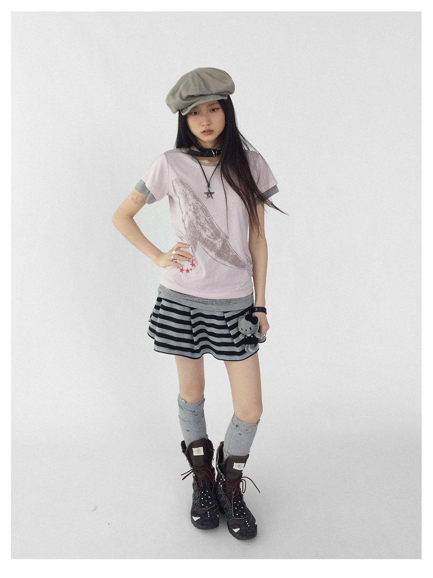 innomoood Silent Whale Embroidered Print Tee Retro Color Block Design