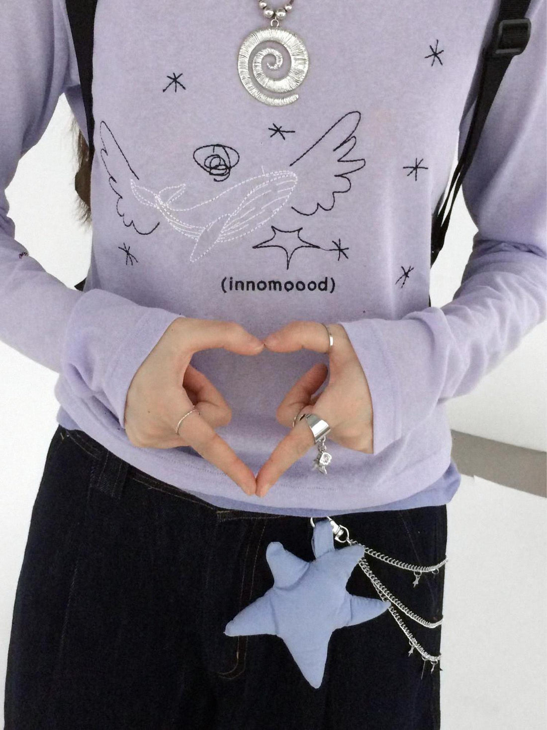 innomoood Silent Whale Wing Embroidery Spliced T-shirt