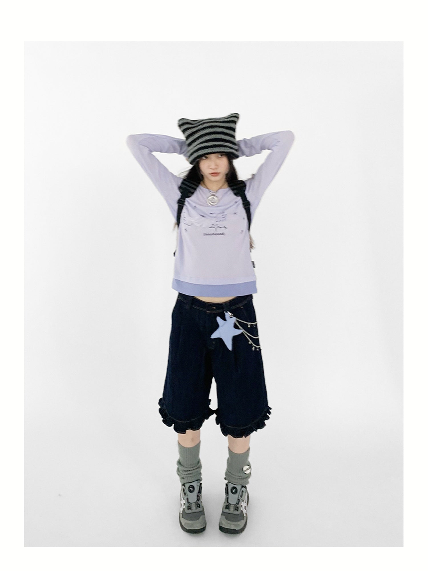 innomoood Silent Whale Wing Embroidery Spliced T-shirt