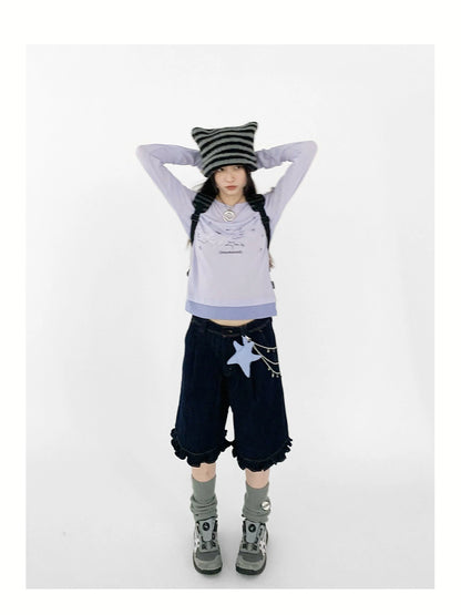 Silent Whale Wing Embroidery Spliced T-shirt