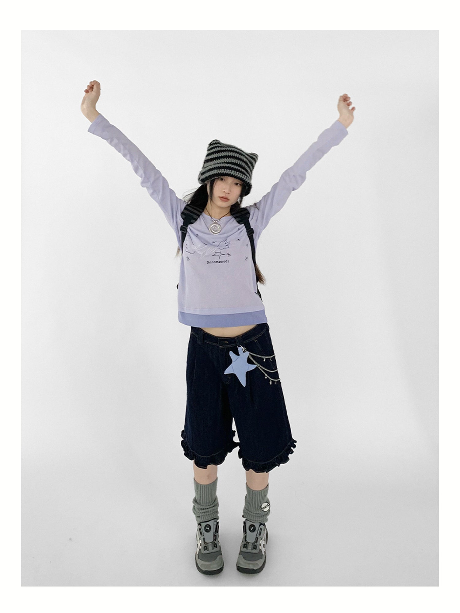 innomoood Silent Whale Wing Embroidery Spliced T-shirt