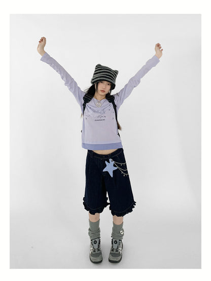 innomoood Silent Whale Wing Embroidery Spliced T-shirt
