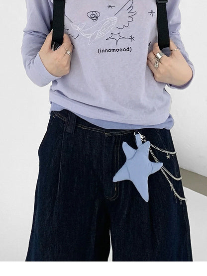 Silent Whale Wing Embroidery Spliced T-shirt