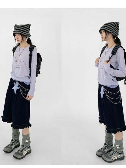innomoood Silent Whale Wing Embroidery Spliced T-shirt